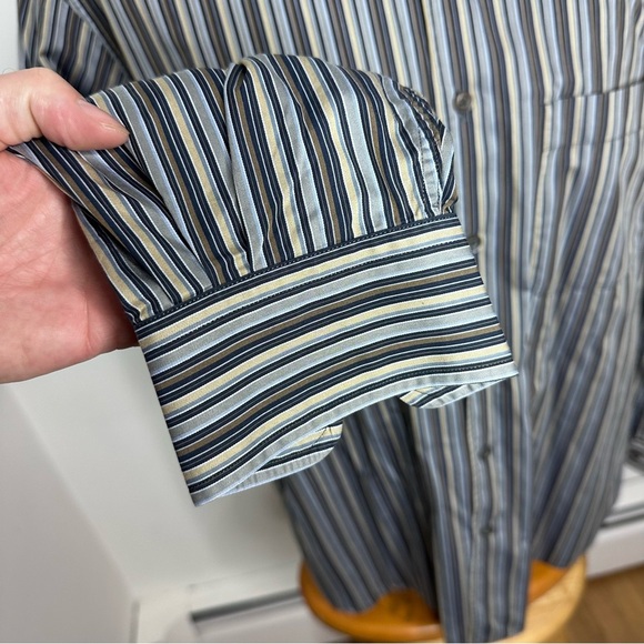 Ermenegildo Zegna Blue & Brown Striped Cotton Shirt - Picture 8 of 11